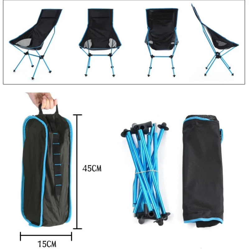 Camping Folding Chair Portable Moon Chair Ultralight Aluminum Outdoor Seat with Armrests - Blue