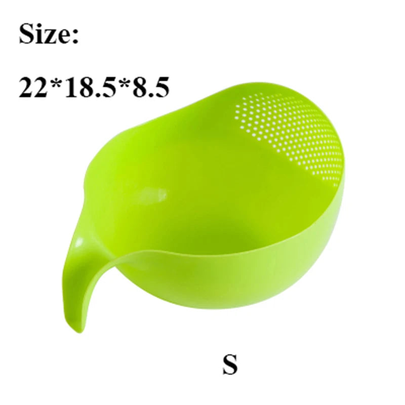 Kitchen Rice Sieve Drain Basket 22cm Vegetable Fruit Washing Strainer With Handle - Green
