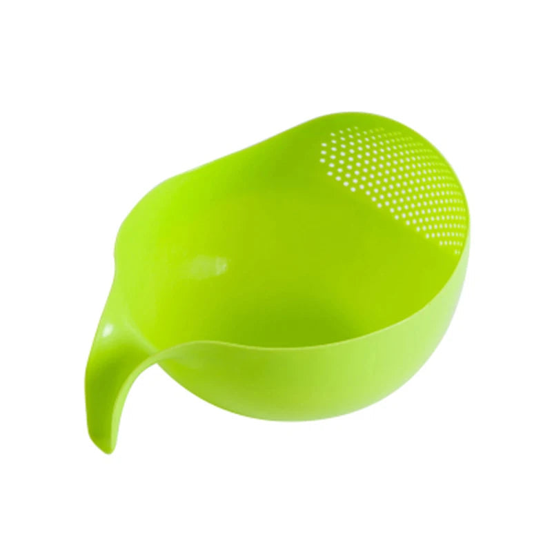 Kitchen Rice Sieve Drain Basket 22cm Vegetable Fruit Washing Strainer With Handle - Green