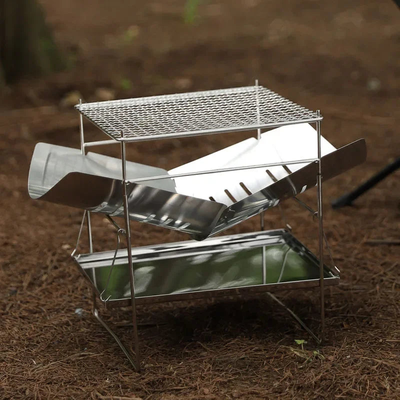 Portable Fire Pit 38cm Foldable Stainless Steel Wood Burning Camp Stove BBQ Grill