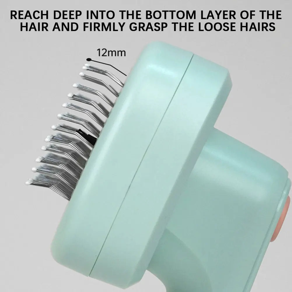 Pet Grooming Brush 19cm Self Cleaning Electric Deshedding Comb One Button Fur Removal - Blue