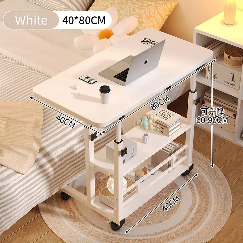 Adjustable Laptop Desk with Wheels Portable Rolling Computer Table 80×40cm – White