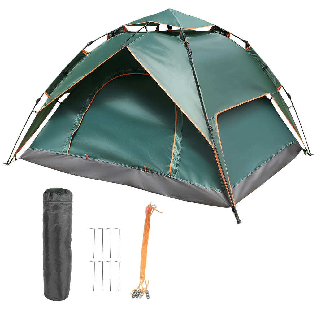 Pop Up Camping Tent 4 Person Double Layer Waterproof Automatic - Green