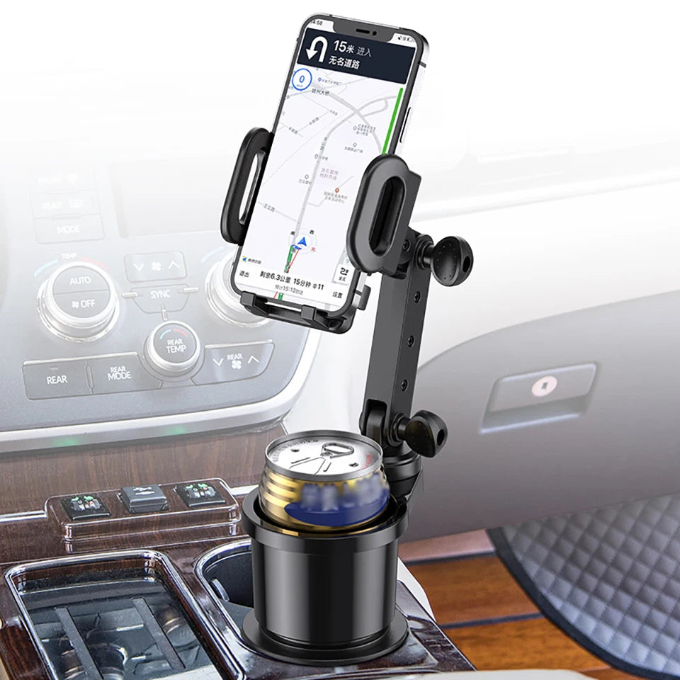 Phone Holder Adjustable Cup Holder Expander 360° Rotating Drink Holder Dashboard Organiser - Black