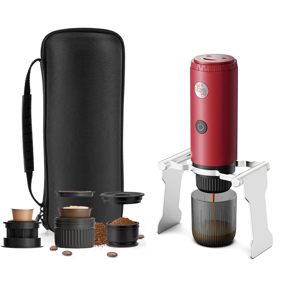 Portable Espresso Coffee Maker 3 in 1 Wireless Heating Capsule Powder Machine - Red