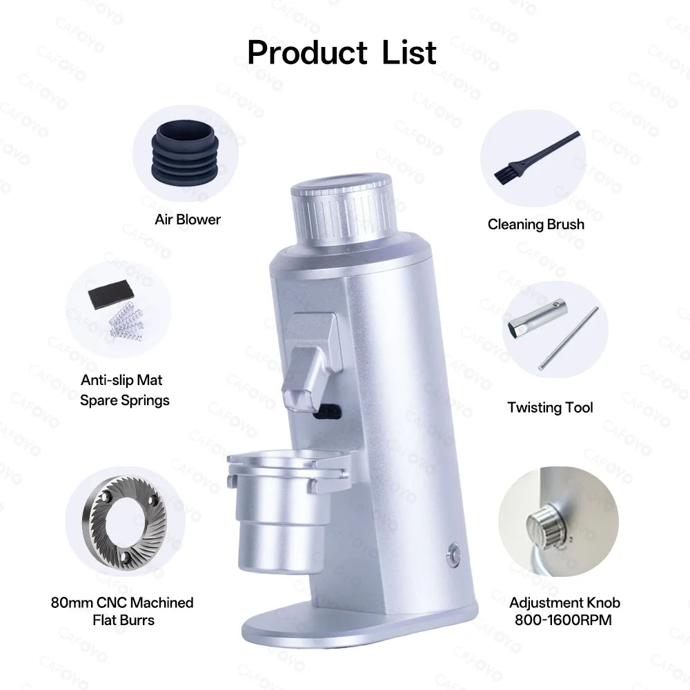 Electric Coffee Grinder 800W Single Dose Flat Burr Coffee Mill – White