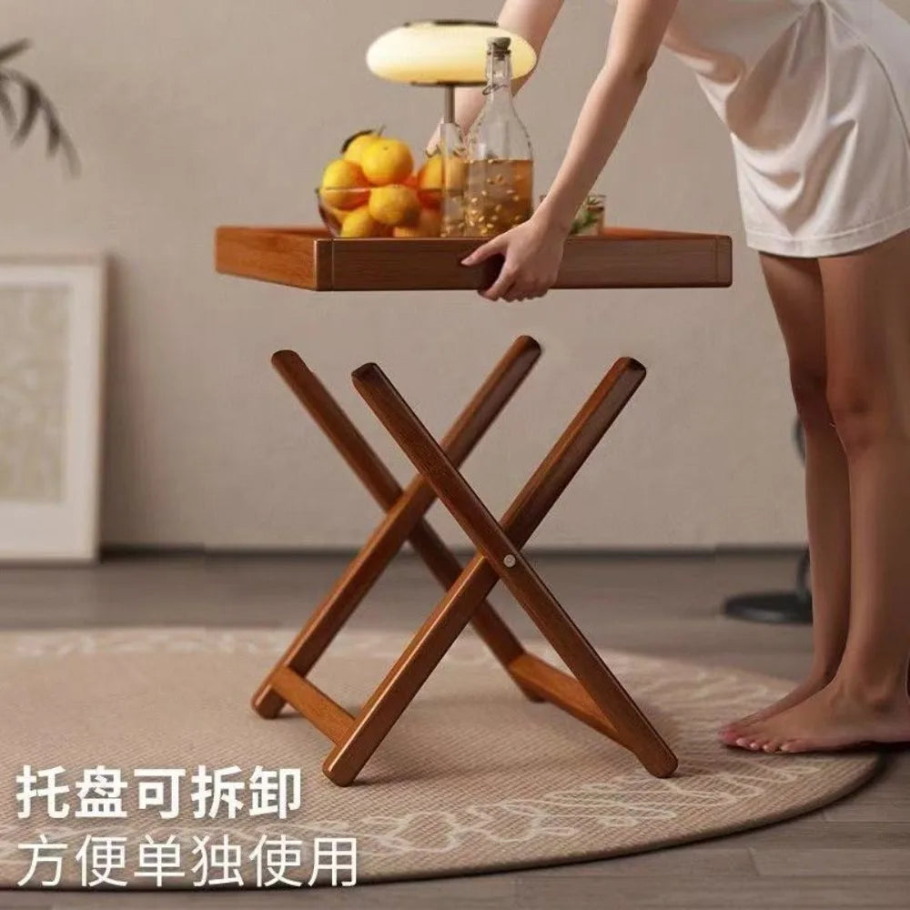 Side Table Foldable Bamboo Small Coffee End Unit with Lower Shelf – Natural