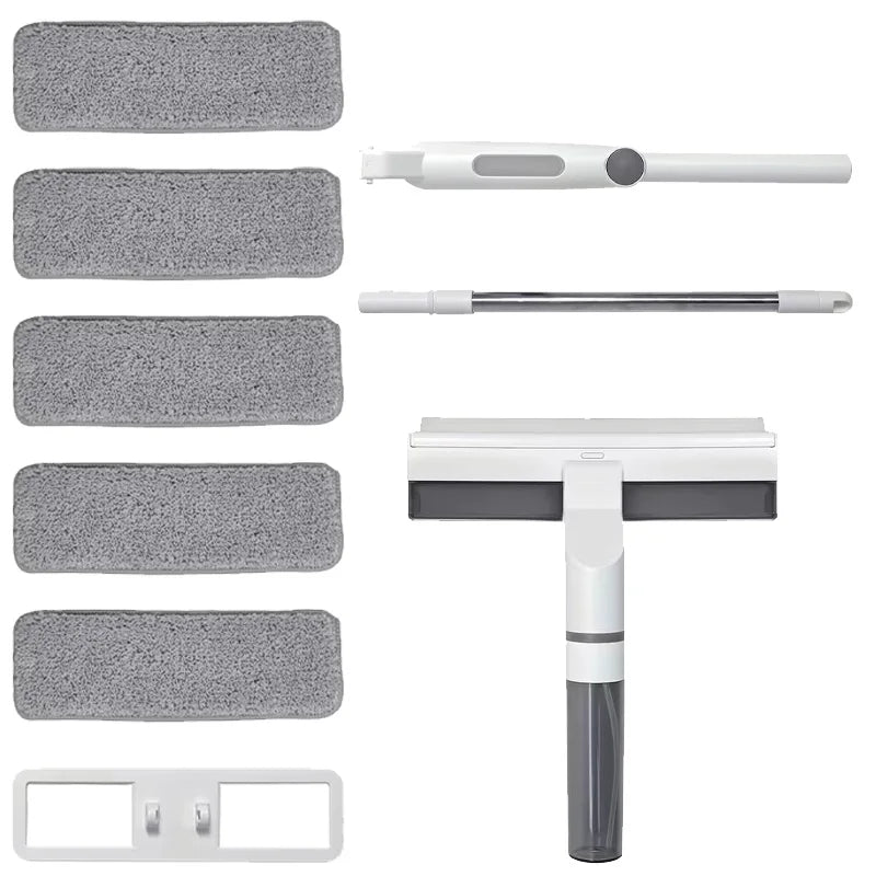 Window Cleaning Kit 3 in 1 Spray Squeegee Mop with Adjustable Handle 5 Pieces of Fabric