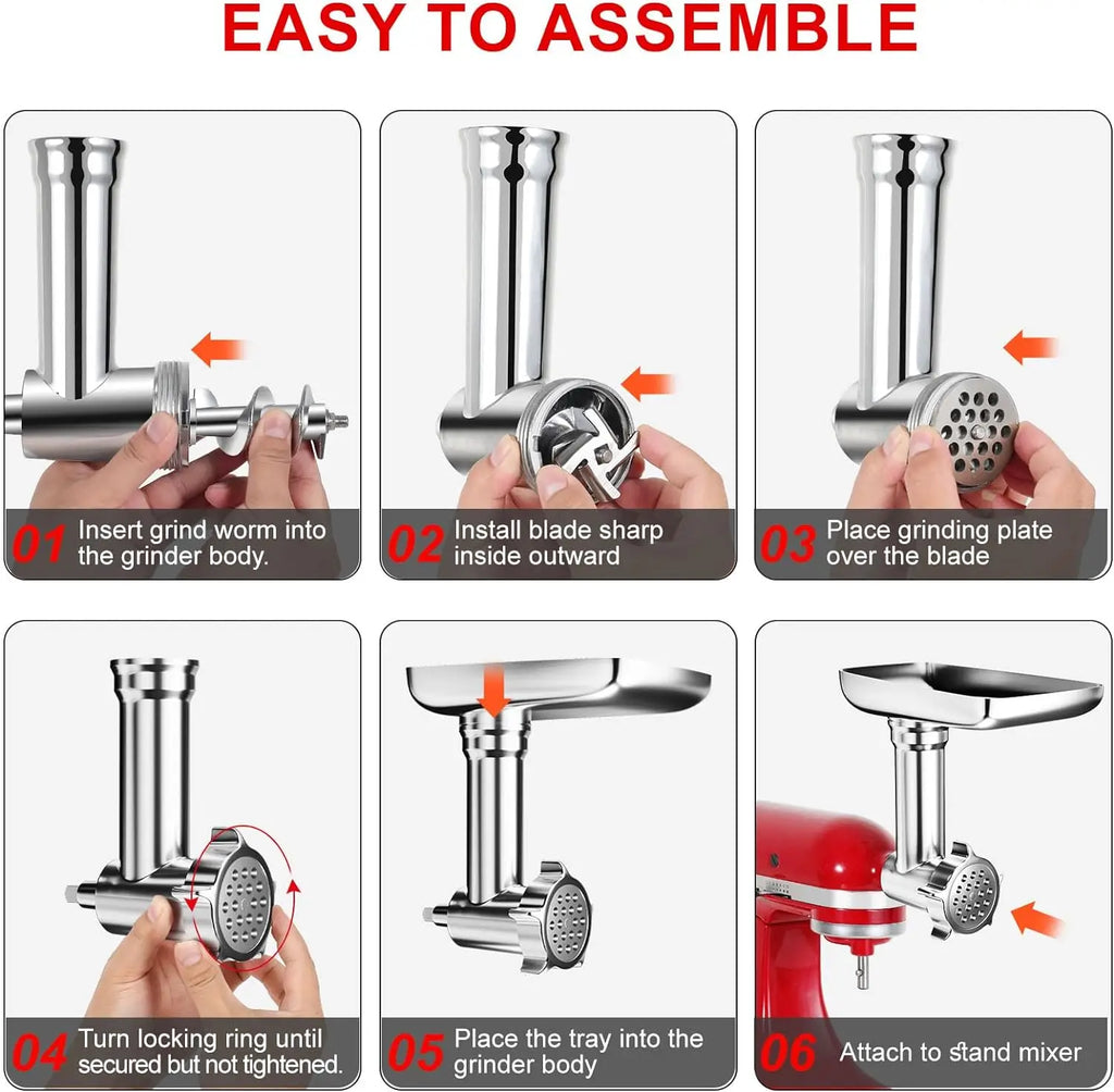 Metal Food Grinder Attachment – Stand Mixer Meat Grinder & Sausage Stuffer
