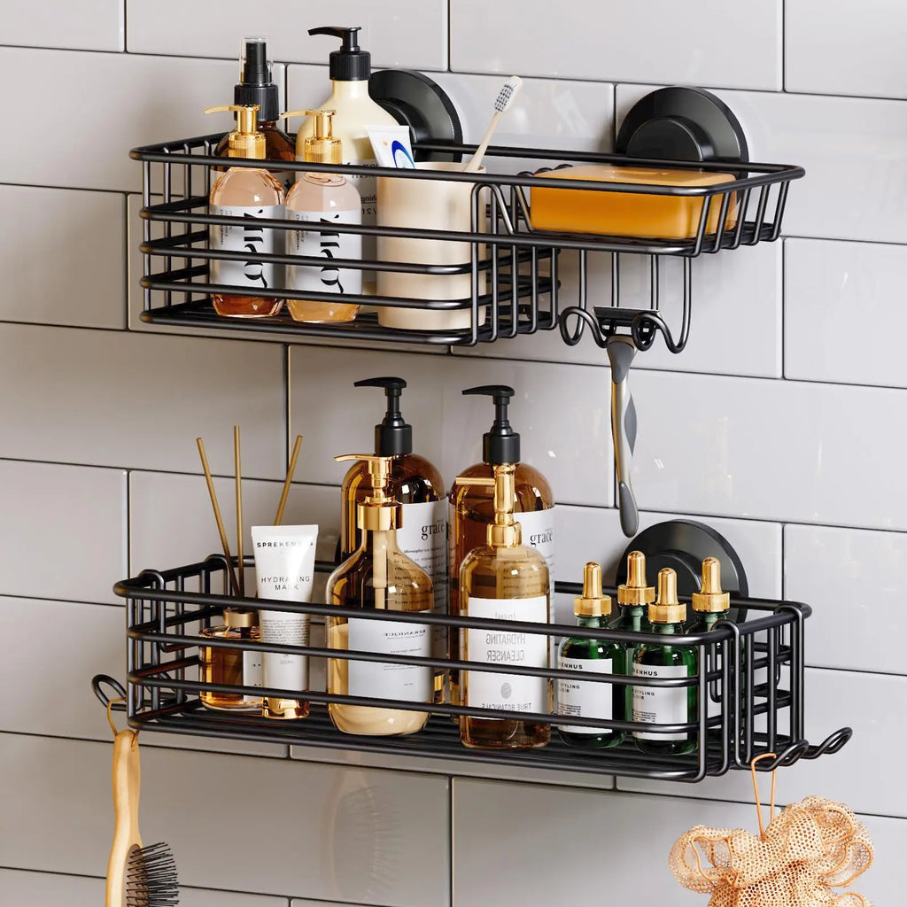 Portable Heavy Duty Suction Cup Shower Shelf Organizer 2 Pack Stainless Steel Bathroom Storage Rack