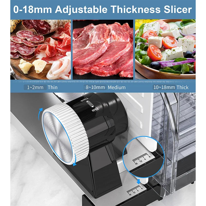 Electric Meat Slicer 220V Stainless Steel Food Cutter 19.5cm - Black