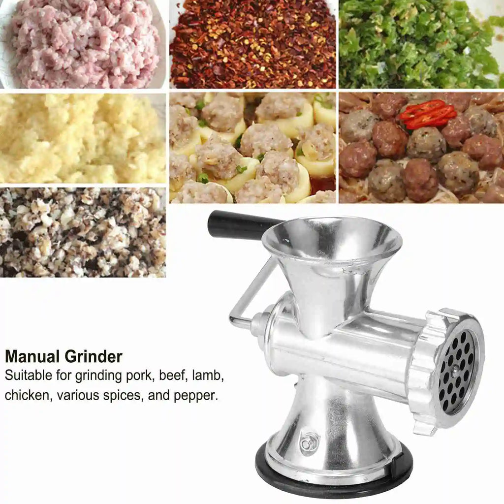 Manual Meat Grinder Aluminum Alloy Kitchen Mincer with Suction Base – Silver