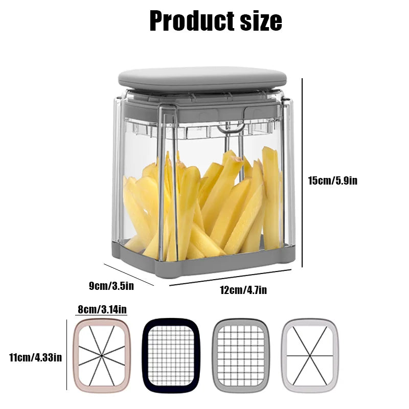 French Fry Cutter Vegetable Slicer with 4 Stainless Steel Blades Manual Potato Chip Maker – Grey