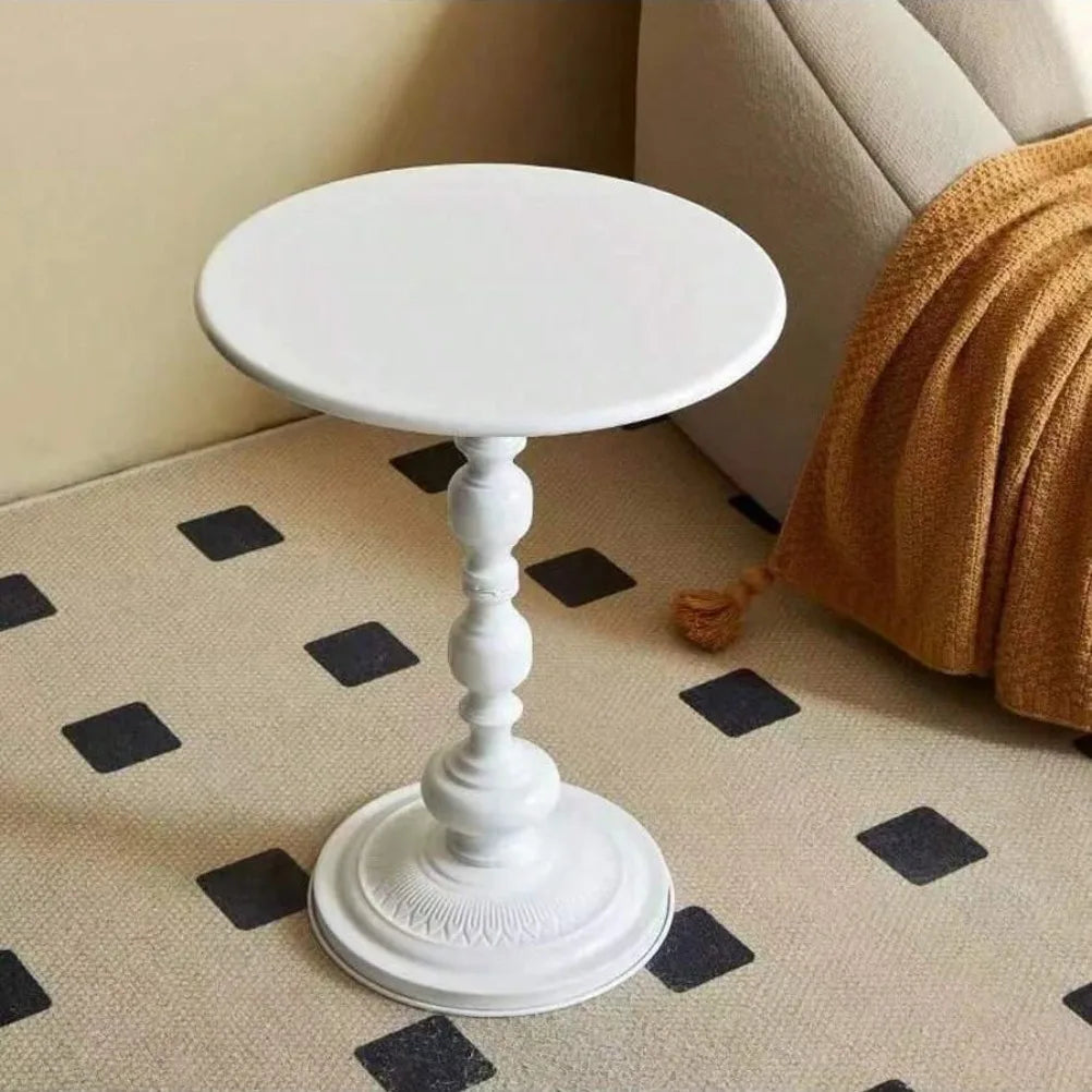Round Metal Side Table 40cm Vintage Pedestal Coffee Accent Table Living Room – Black