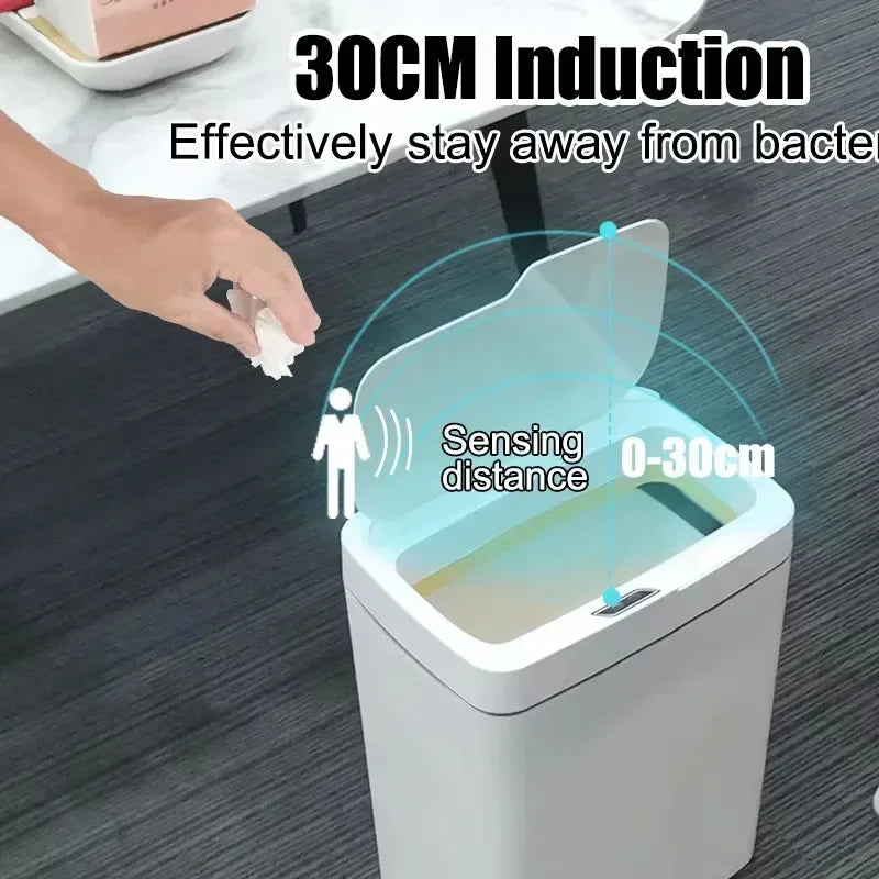 Trash Bin 15L Automatic Sensor Touchless Waterproof Waste Basket for Kitchen Bathroom - White