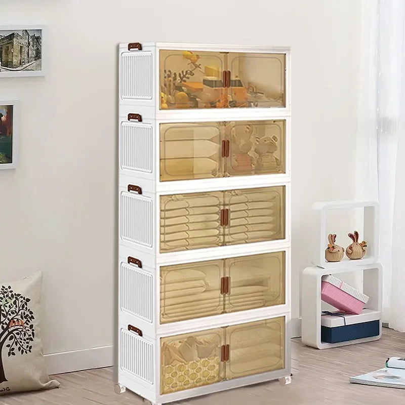 Foldable Storage Cabinet 3 Tier 50 cm Stackable Boxes with Lid and Wheels