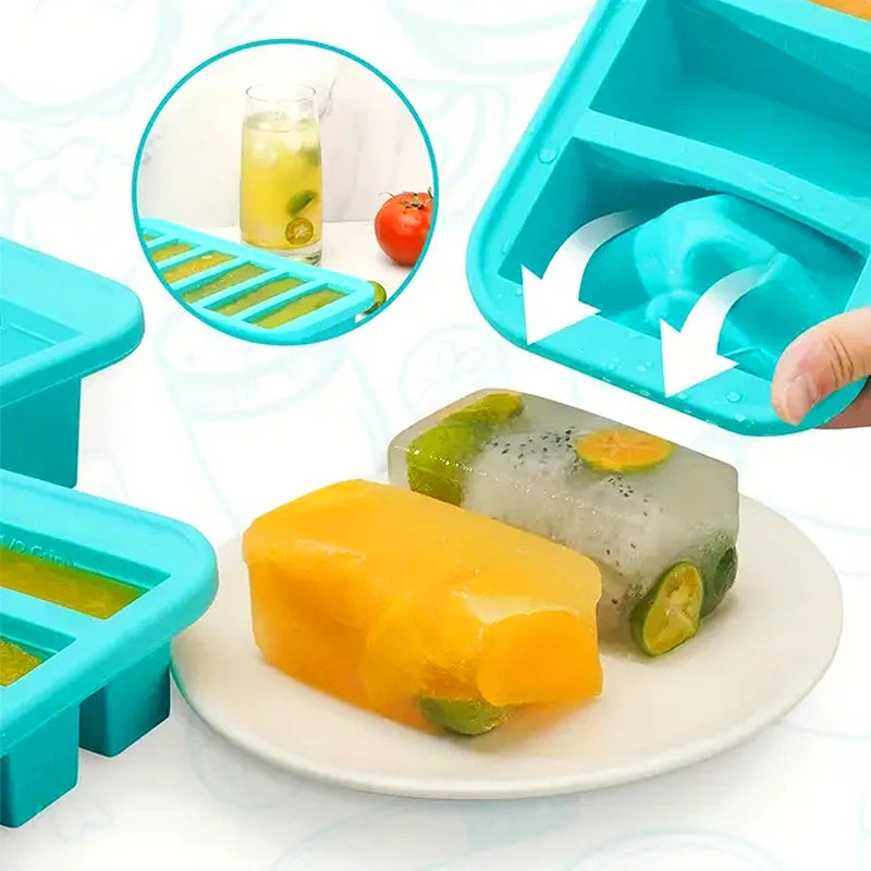 Food Storage Box 2 Grid Silicone Freezer Tray with Lid Reusable Portion Container - Purple