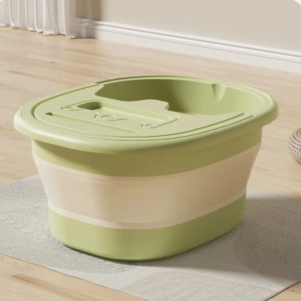 Portable Foldable Foot Bath Tub With Lid Plastic Foot Wash Basin - Grey