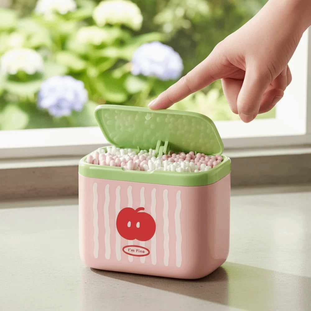 Automatic Cotton Swab Dispenser Dustproof Cotton Bud Holder with Lift-Up Storage Box – Pink