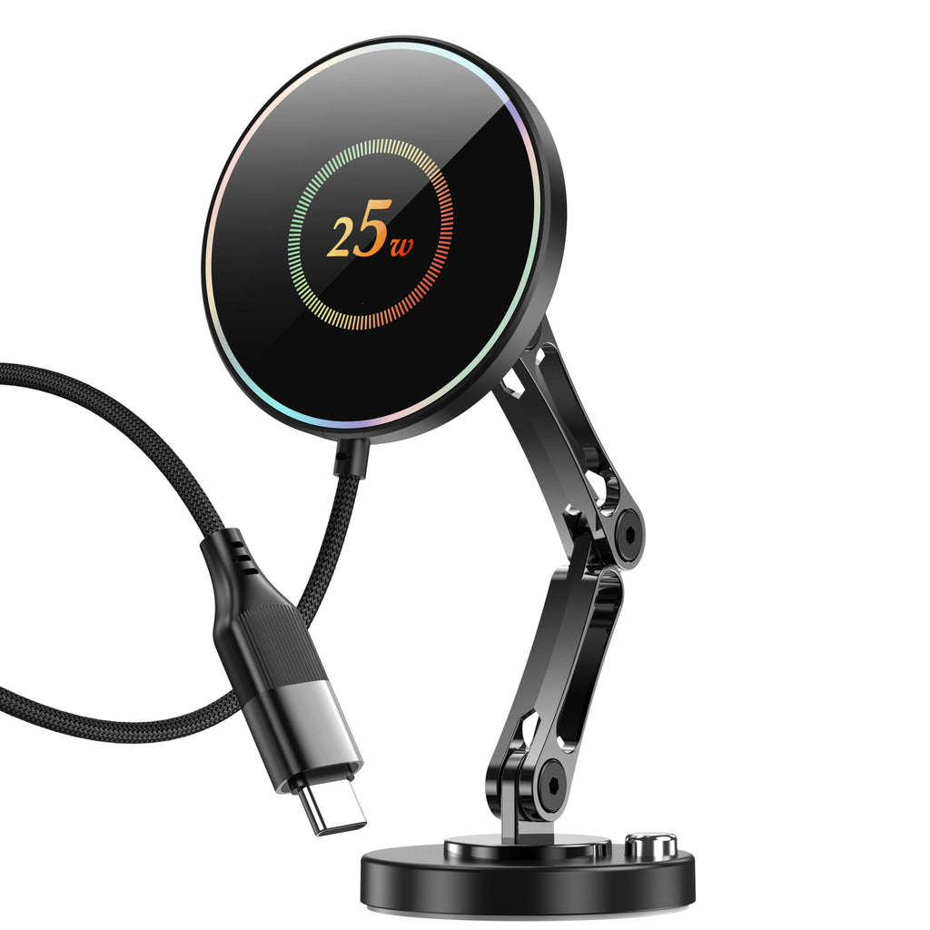 Car Phone Holder 25W Wireless Charging Dashboard Mount Adjustable Zinc Alloy Charging Stand Universal