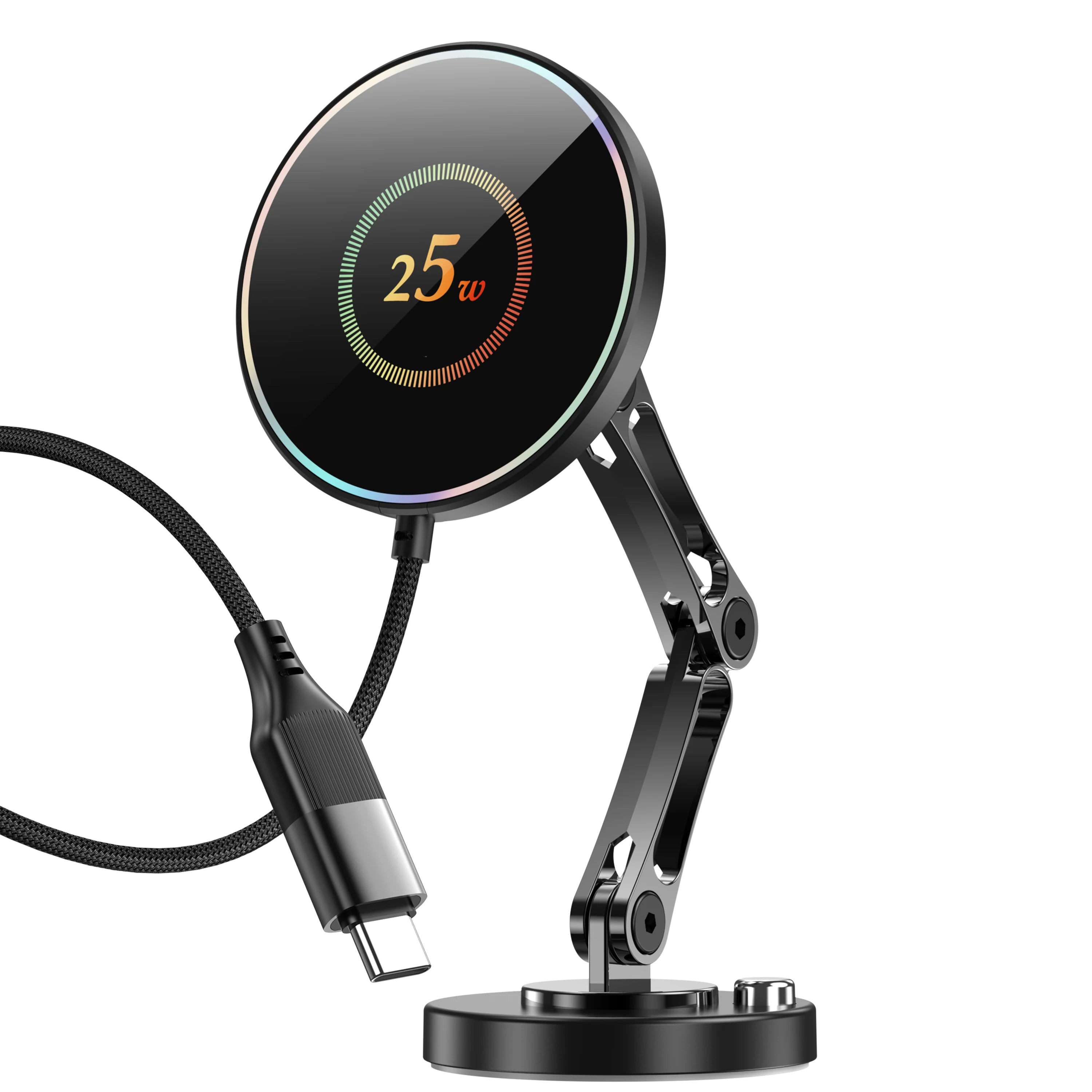 Car Phone Holder 25W Wireless Charging Dashboard Mount Adjustable Zinc Alloy Charging Stand Universal