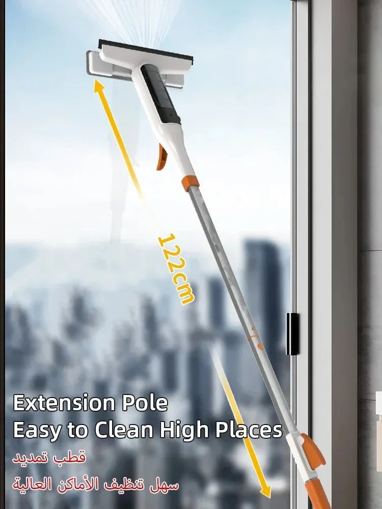 Window Cleaning Tool Double-Sided Squeegee with Spray Function and Aluminum Handle  - White