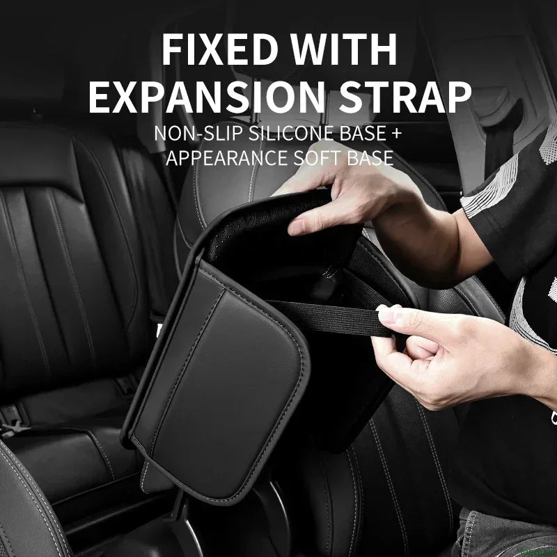 Armrest Cushion Adjustable PU Leather Centre Console Pad with Storage Pocket Elbow Support - Red