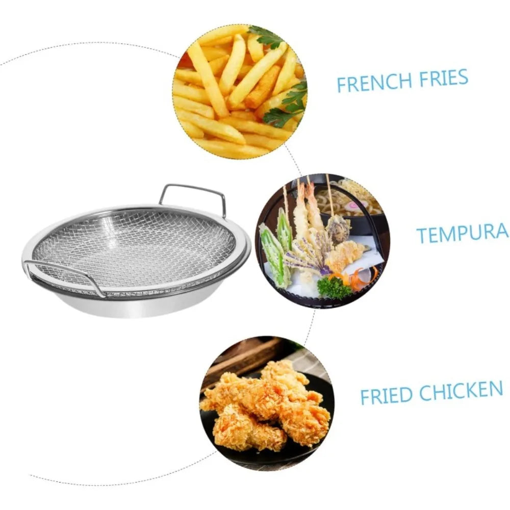 Frying Rack with Drip Tray Stainless Steel Oil Draining Mesh Basket Kitchen