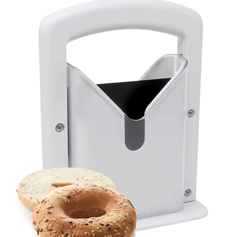 Bagel Slicer Guided Bread Cutter with Handle for Kitchen Bench - Red
