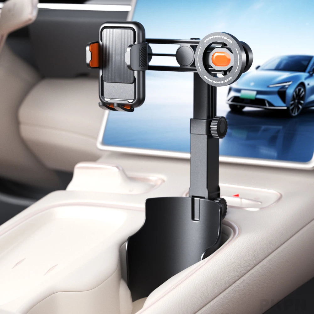 Phone Holder Dual Cup Holder Mount 360° Rotating Foldable Adjustable Vehicle Stand - Black