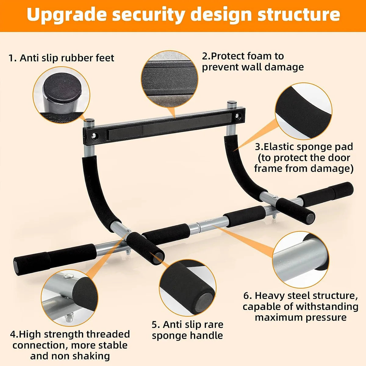 Pull Up Bar Portable Adjustable Door Frame Fitness Training Bar No Drill Installation