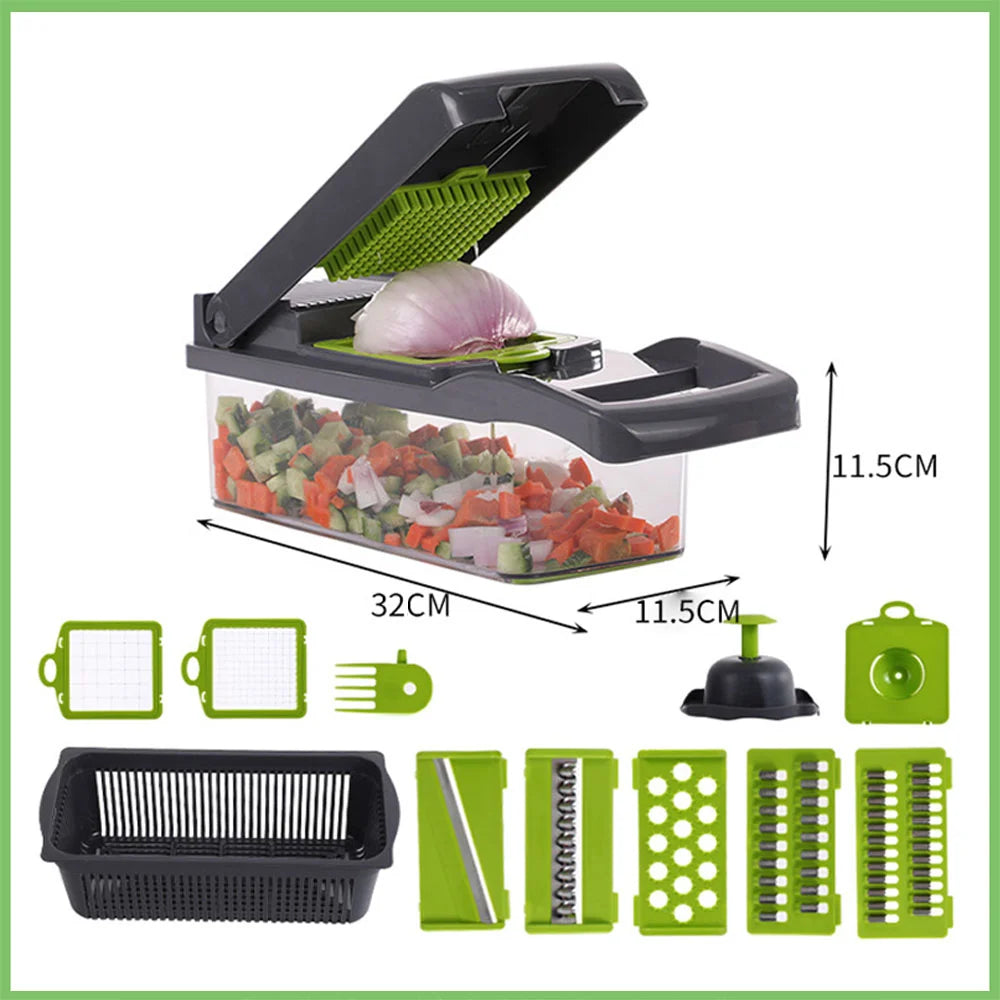 Multifunctional Vegetable Cutter Dicer Slicer Shredder Grater with Drain Basket – White