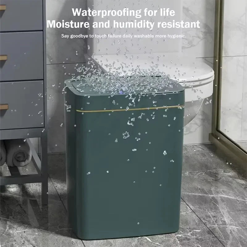 Trash Bin 15L Automatic Sensor Touchless Waterproof Waste Basket for Kitchen Bathroom - Green