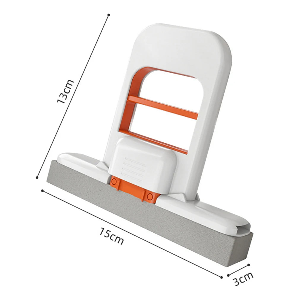Handheld Sponge Mop with Squeeze Handle Portable Cleaning Tool with 2 Replacement Heads White and Orange