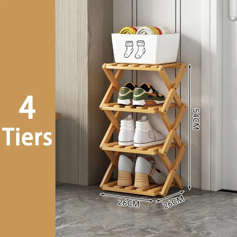 Shoe Rack 4 Tier Foldable Bamboo Storage Organiser for Entryway and Bedroom