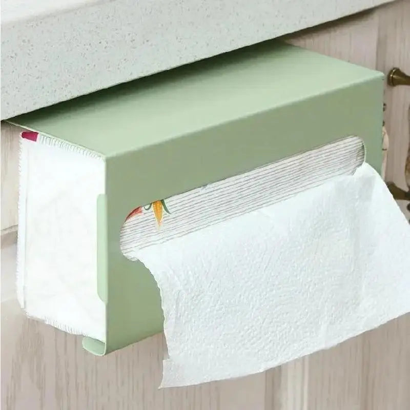 Under Cabinet Paper Towel Holder No Drill Hanging Iron Kitchen Tissue Roll Rack – Green