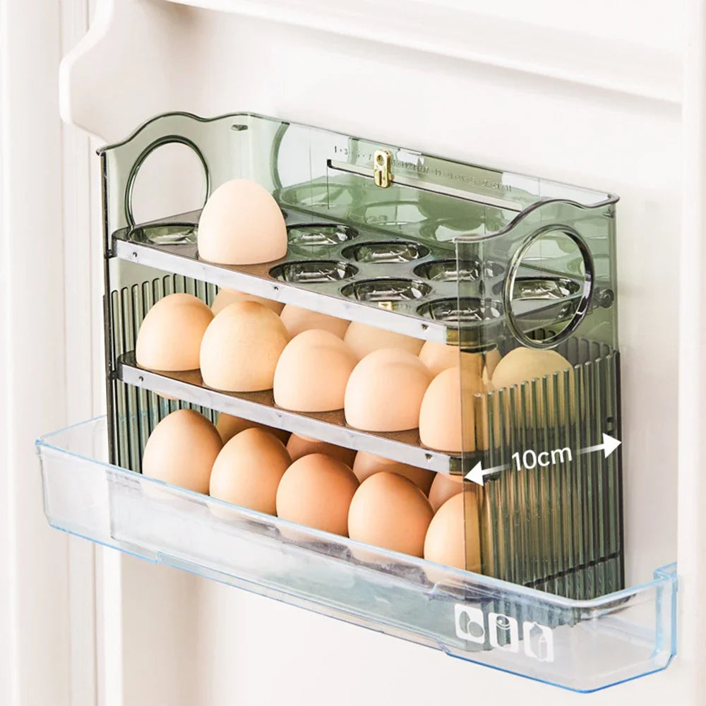 Egg Storage Container 30 Egg 3 Tier Flip Fridge Organiser Portable Date Dial Tray – Green