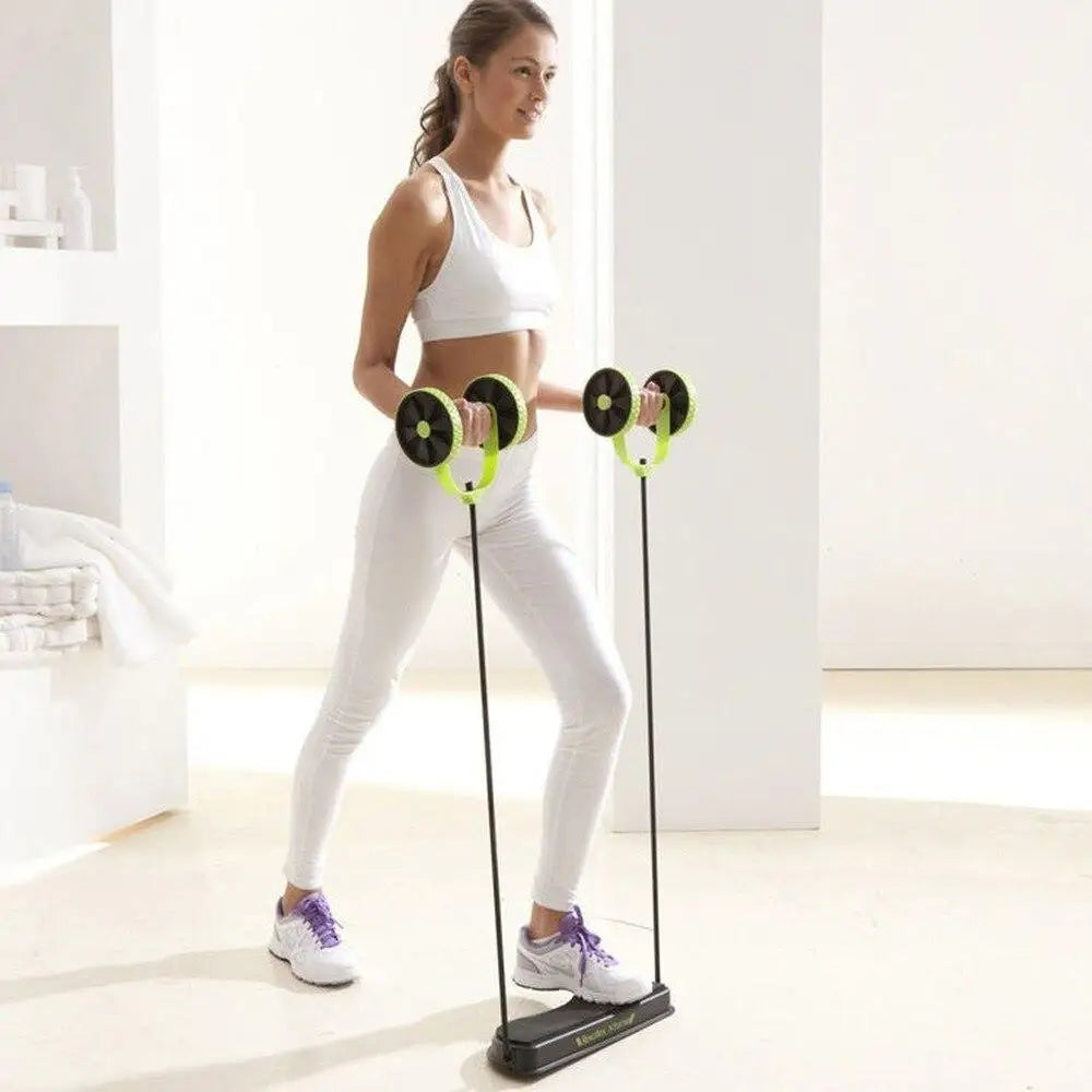Ab Roller Double Wheel Trainer Portable Abdominal Exercise Equipment with Resistance Tube - Green