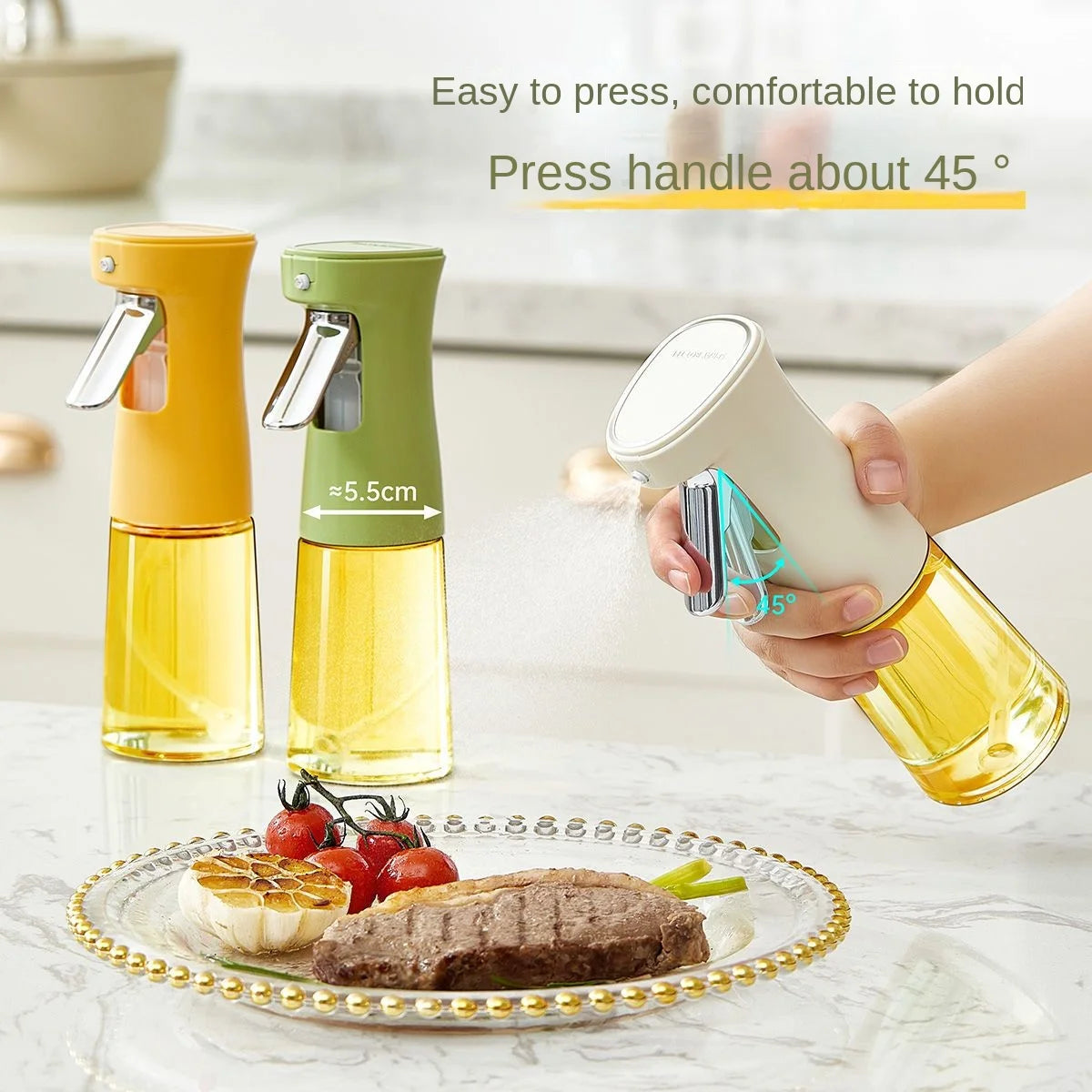 Oil Spray Bottle 240 mL Glass Cooking Oil Mister for Kitchen and BBQ - Yellow