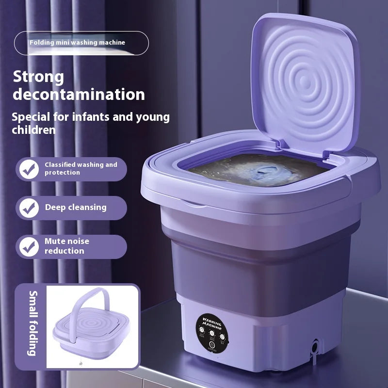 Portable Washing Machine 8L Foldable Mini Washer with Spin Dry Function for Underwear and Delicates – Purple