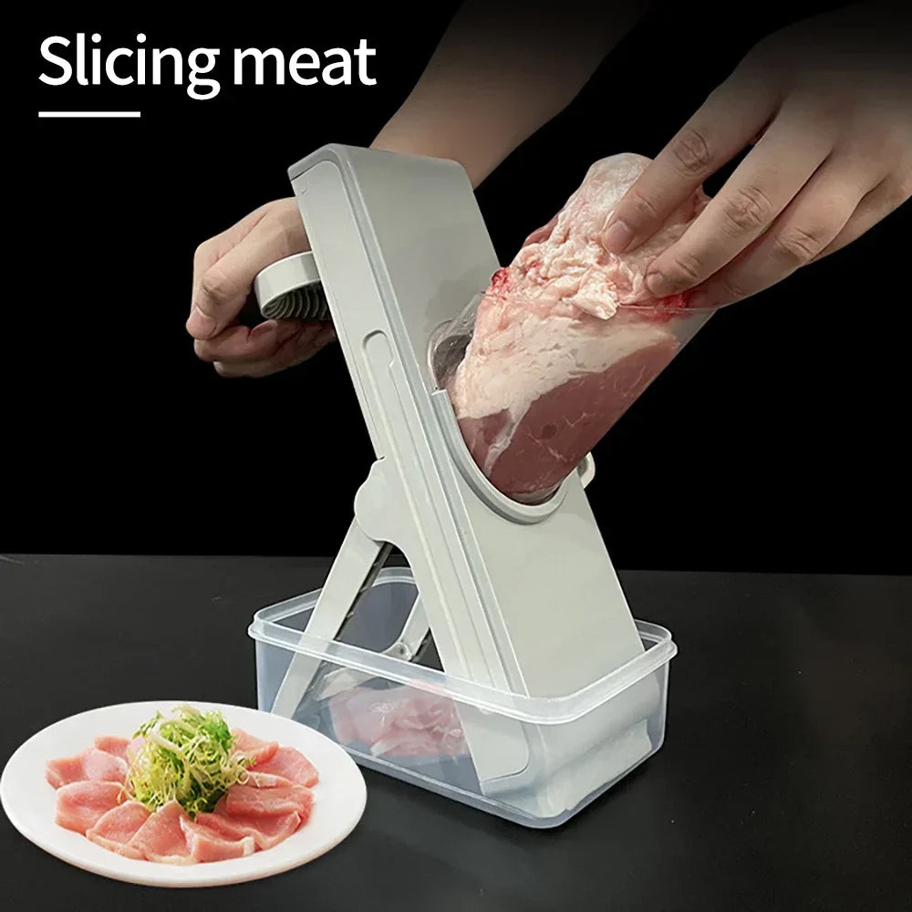 Vegetable Slicer 29cm Multi Function Food Cutter with Stainless Steel Blades Container - Blue