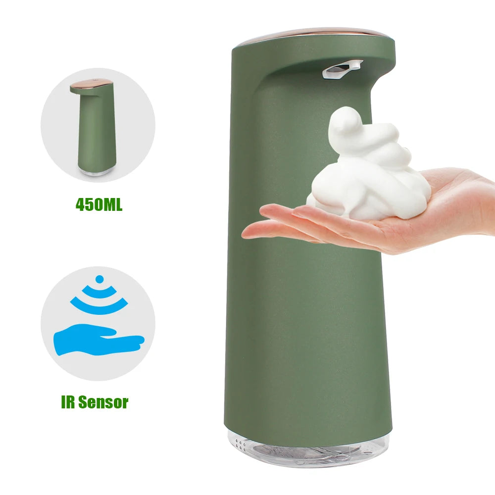 450ml Automatic Foaming Soap Dispenser USB Rechargeable Touchless Sensor Hand Soap Dispenser – Green
