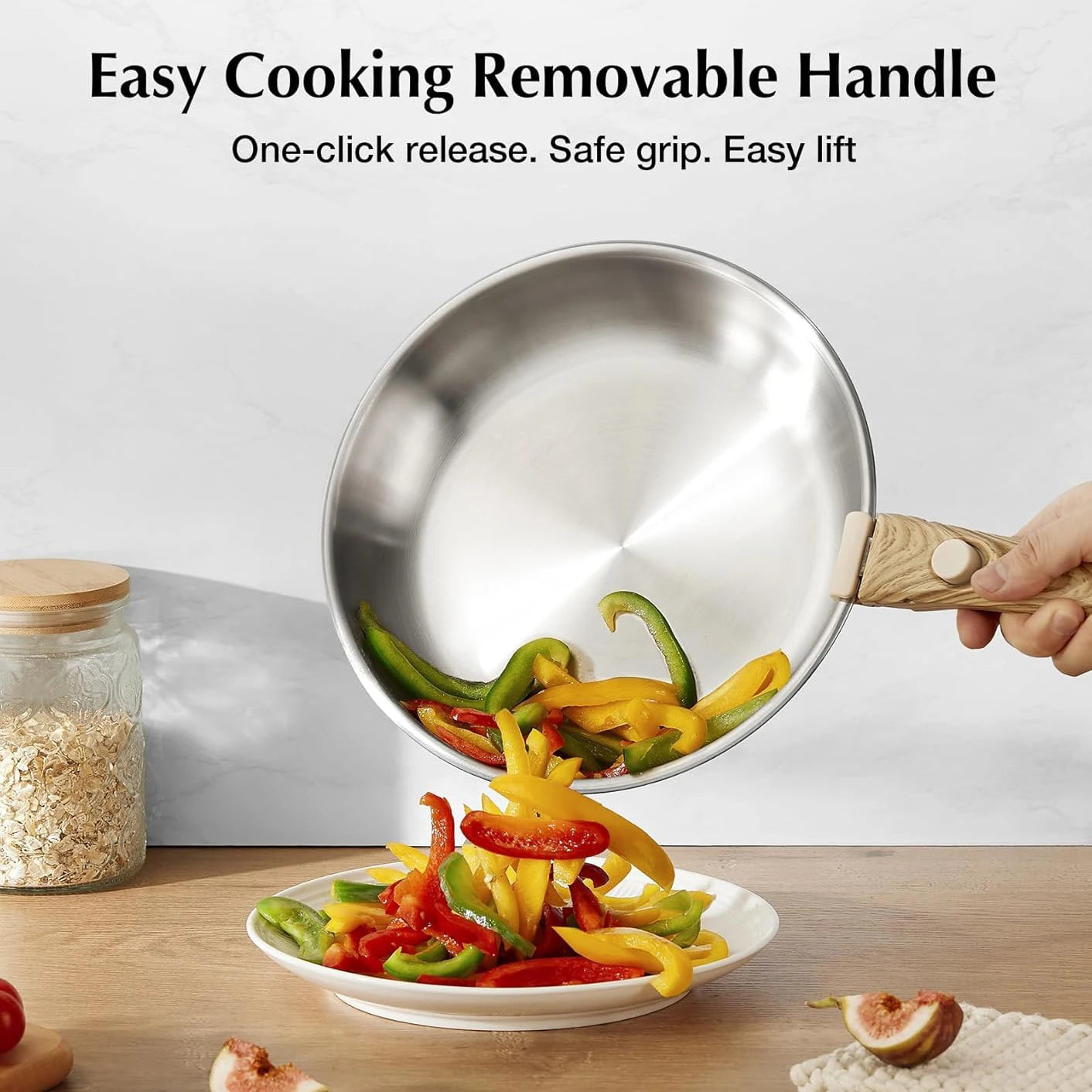 Stainless Steel Frying Pan Set with Removable Handle Induction Compatible 4PCS