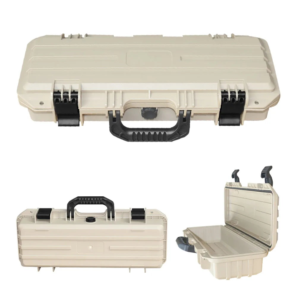 Portable Waterproof Long Tool Box PP Plastic Storage Case with Optional Foam Insert - 46 cm Khaki