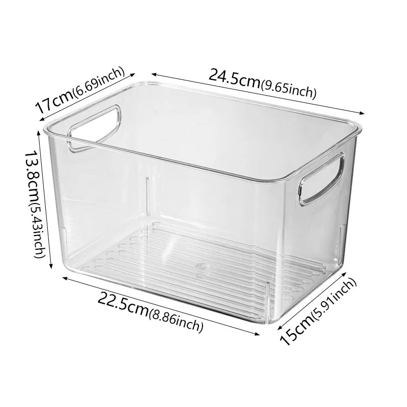 Medium Refrigerator Storage Bin Transparent Stackable Food Organizer Container with Carry Handles