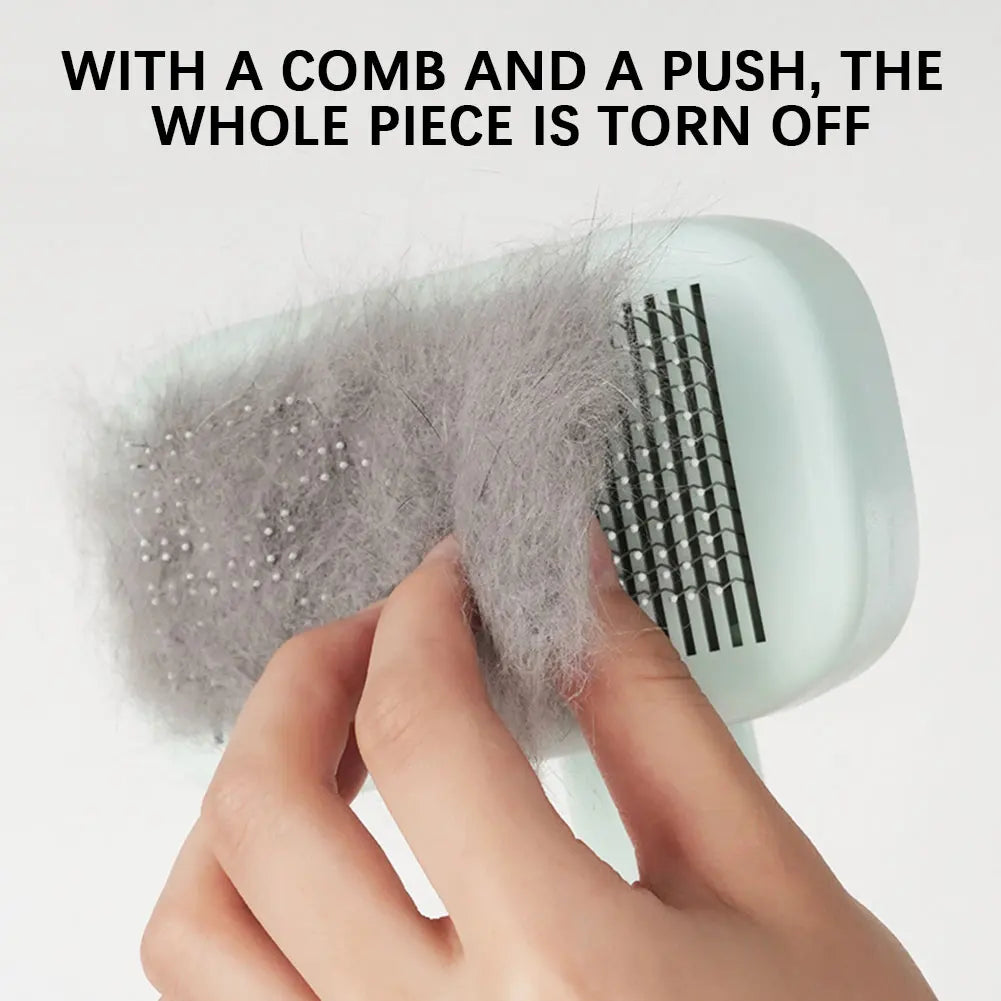 Pet Grooming Brush 19cm Self Cleaning Electric Deshedding Comb One Button Fur Removal - Blue