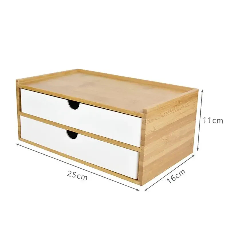 Storage Box Bamboo Desktop Organizer 1 Layer Drawer Design
