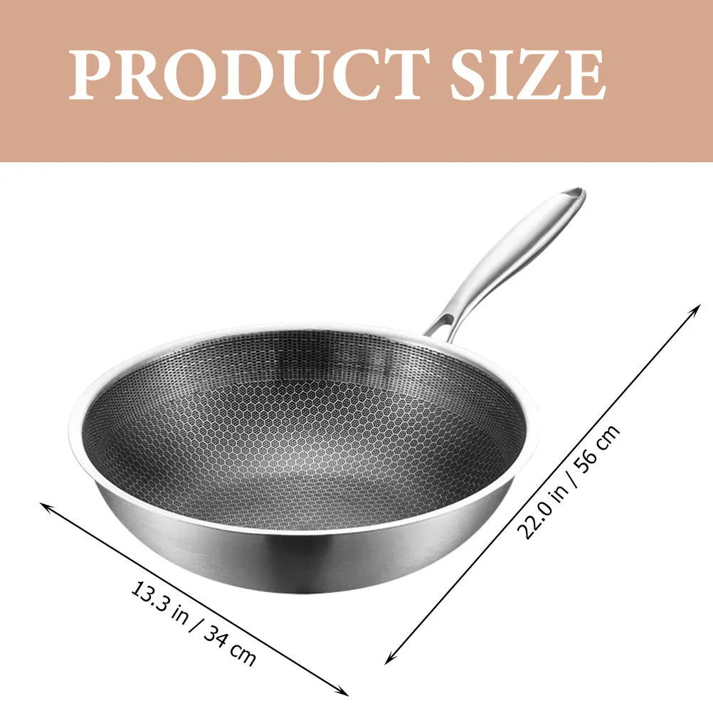 Honeycomb Wok 34 cm Stainless Steel Non-Stick Stir Fry Pan for Induction and Gas