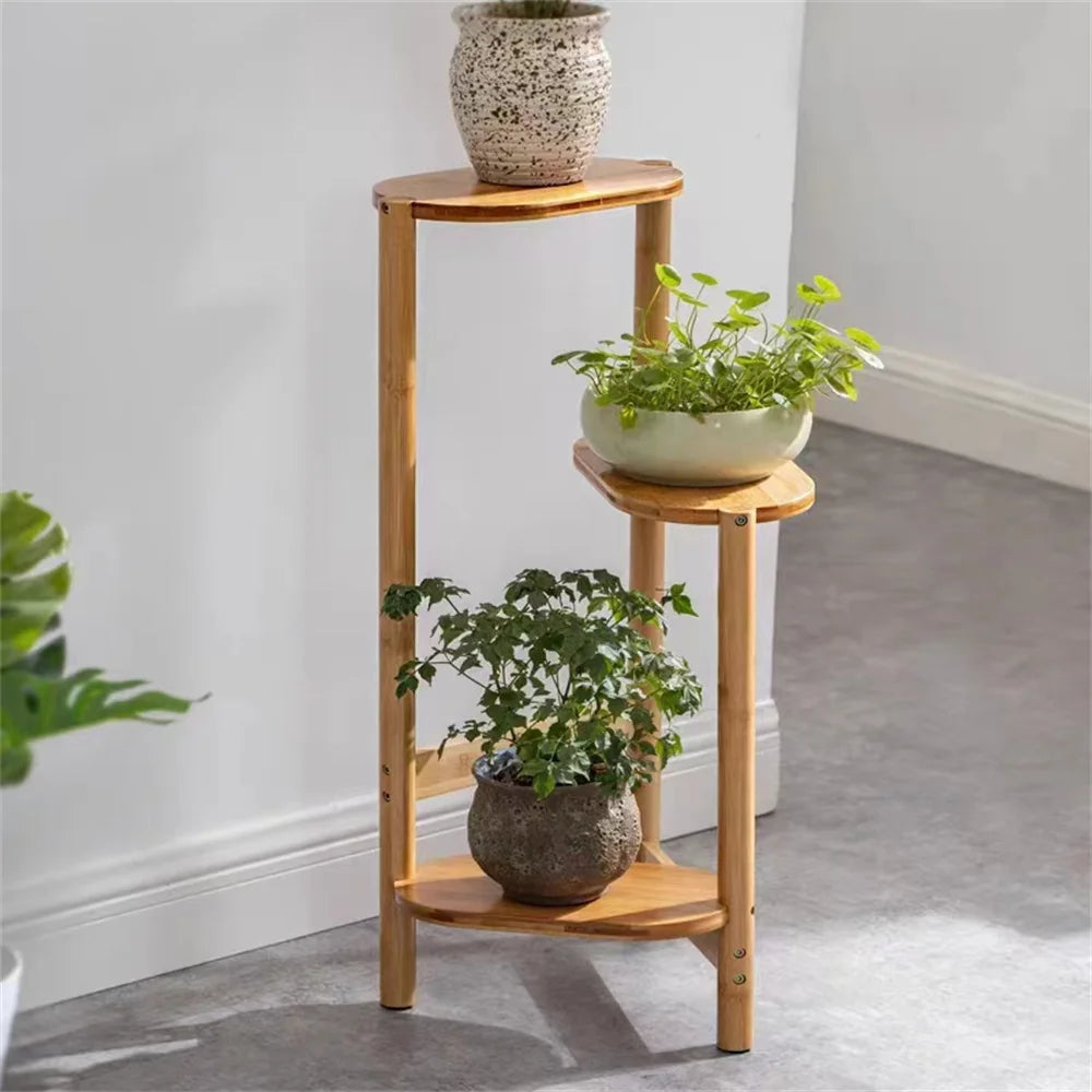 Plant Stand 3 Tier Bamboo Corner Flower Pot Shelf Display Holder – Brown