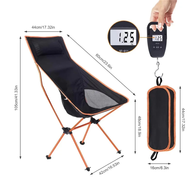 Camping Folding Chair Portable Moon Chair Ultralight Aluminum Outdoor Seat with Armrests - Blue